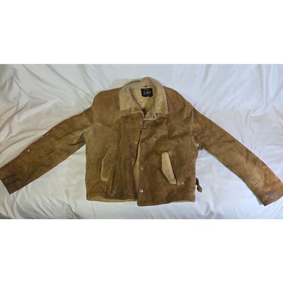 Vintage Distressed Suede Coat Delong Halloween Costume Prop Size 40 Brown - Picture 1 of 16